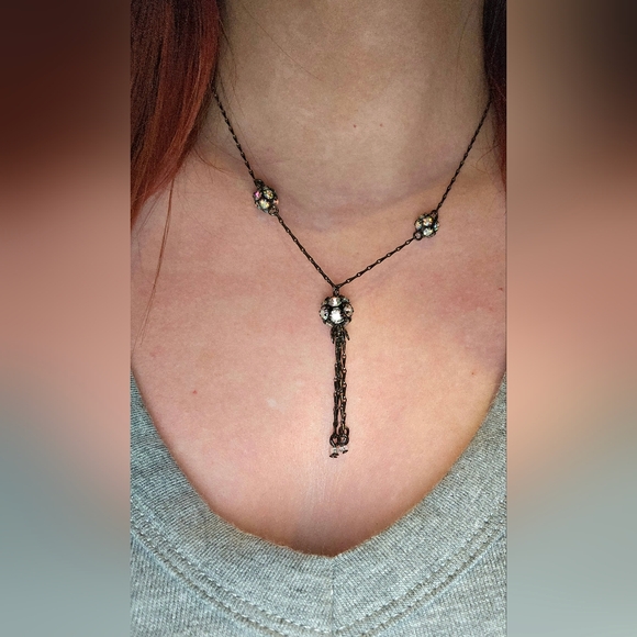 Vintage Y Drop Shimmering Stone Tassel Necklace - Picture 1 of 5